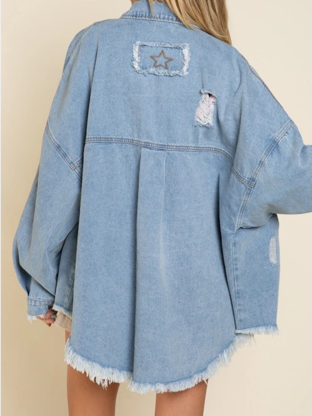 POL TWILL DISTRESSED SHACKET (Lt. wash) - Picture 2 of 5